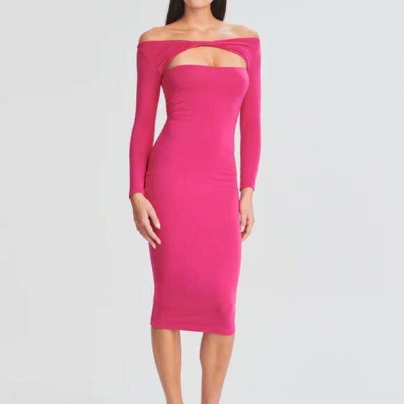 NWT SER.O.YA Irene Midi Dress Long Sleeve in Hot Pink Size XXS - Picture 4 of 6